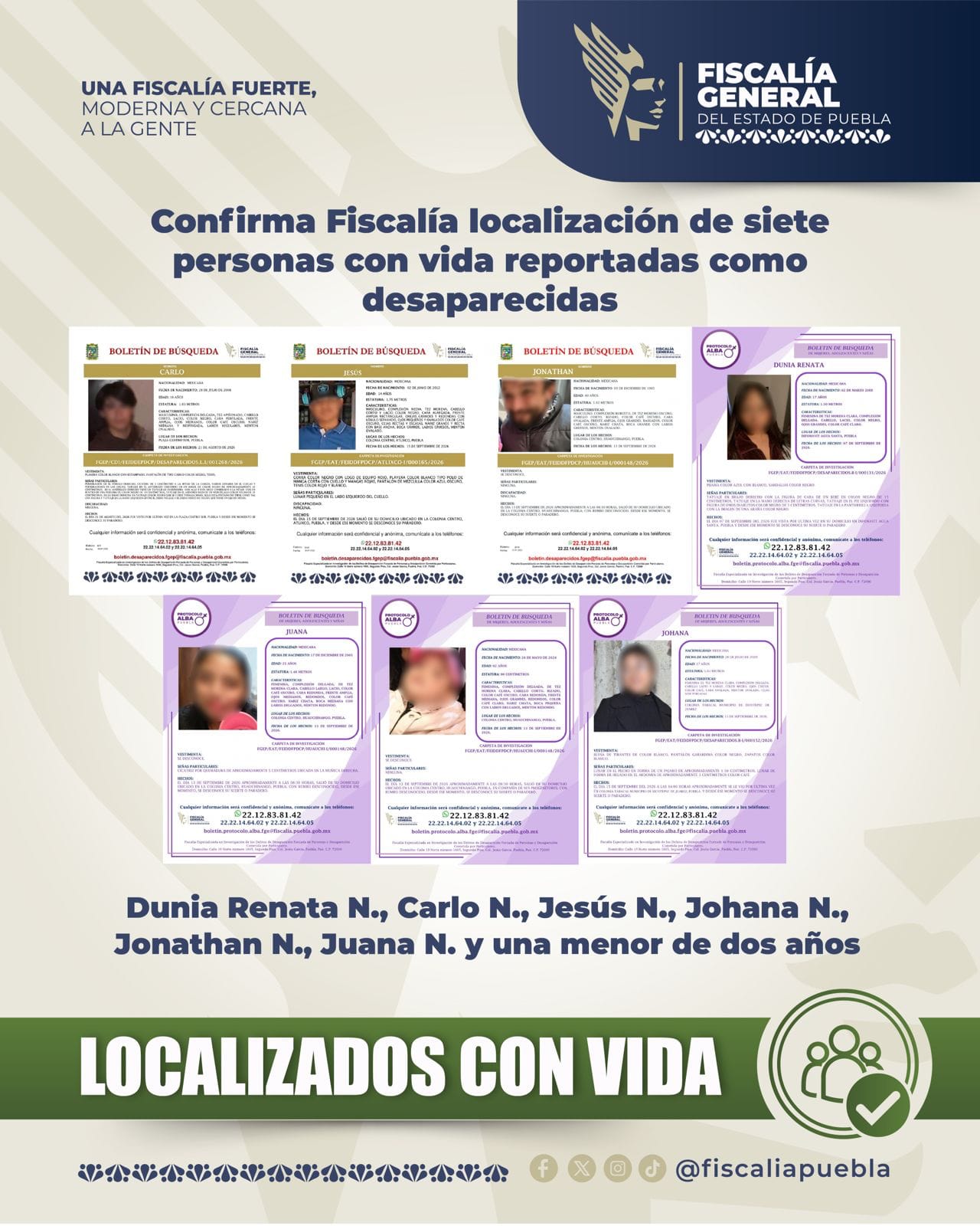 Confirma Fiscalía localización de siete personas con vida reportadas como desaparecidas