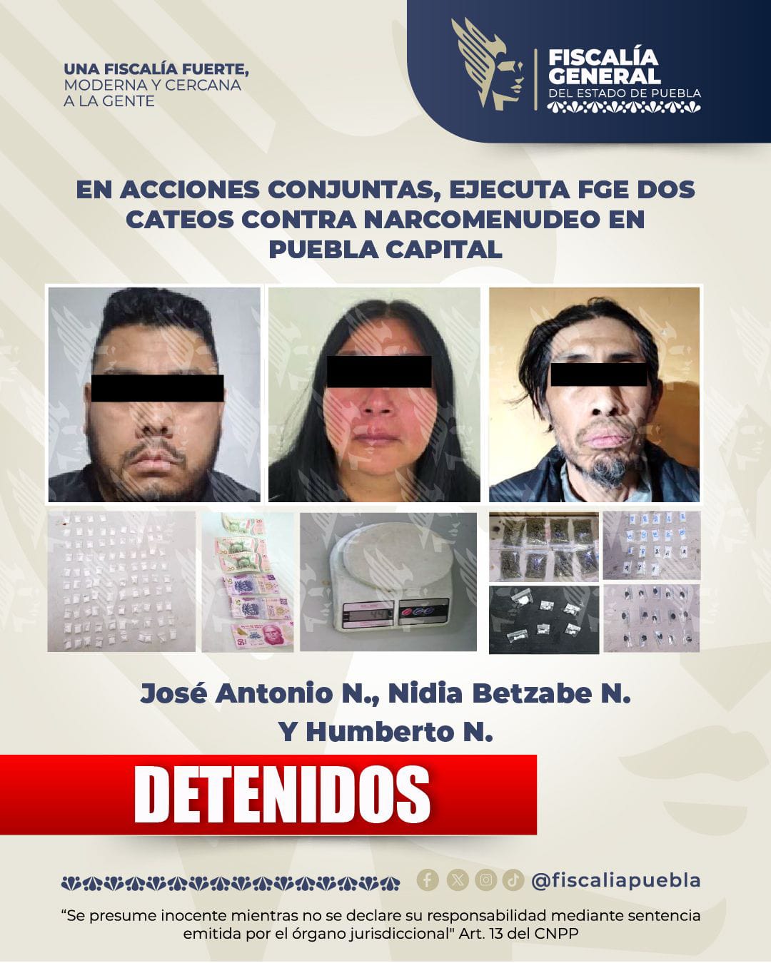 En acciones conjuntas, ejecuta FGE dos cateos contra narcomenudeo en Puebla capital